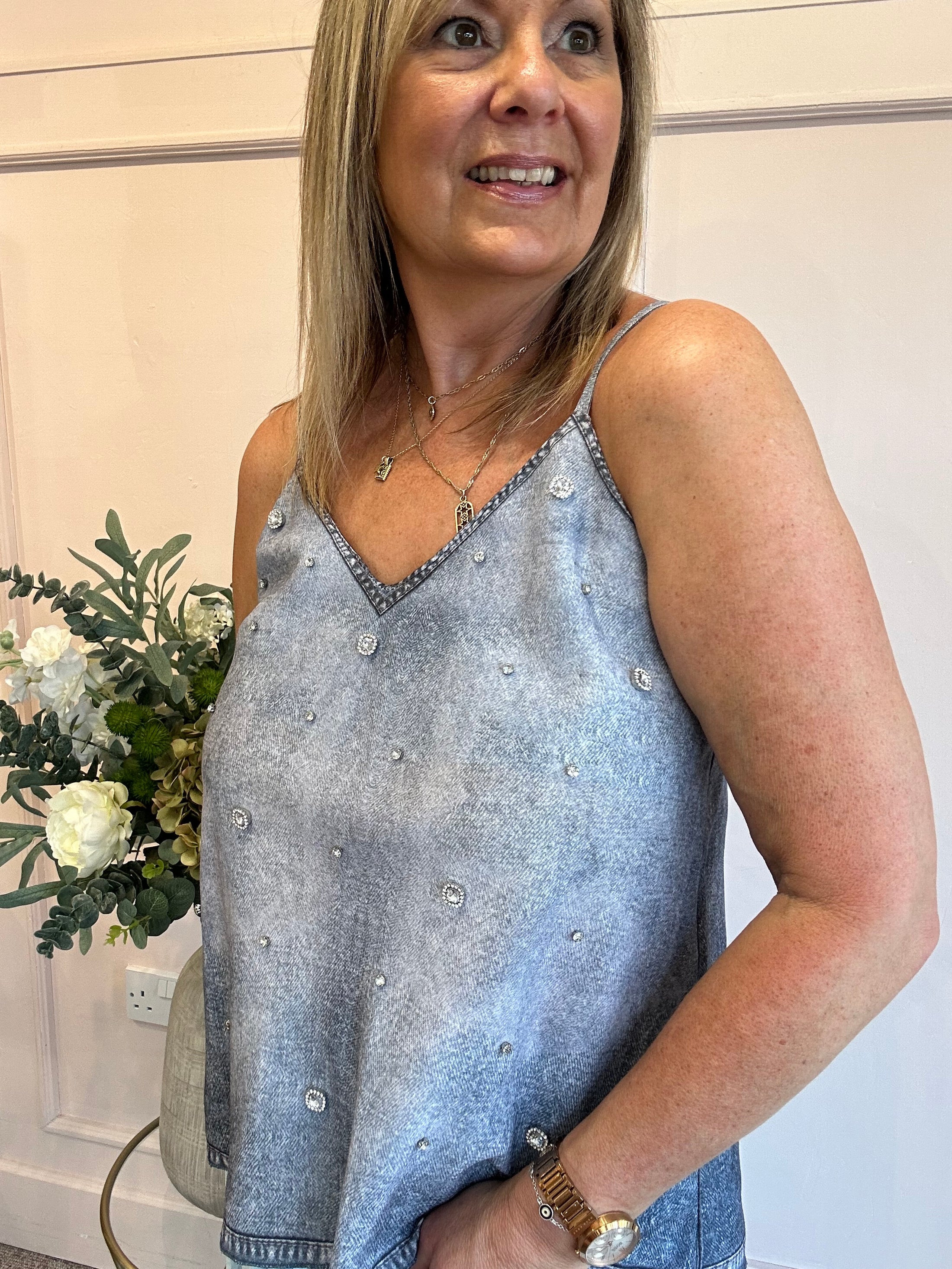 Touch Of Sparkle Cami Top - Blue