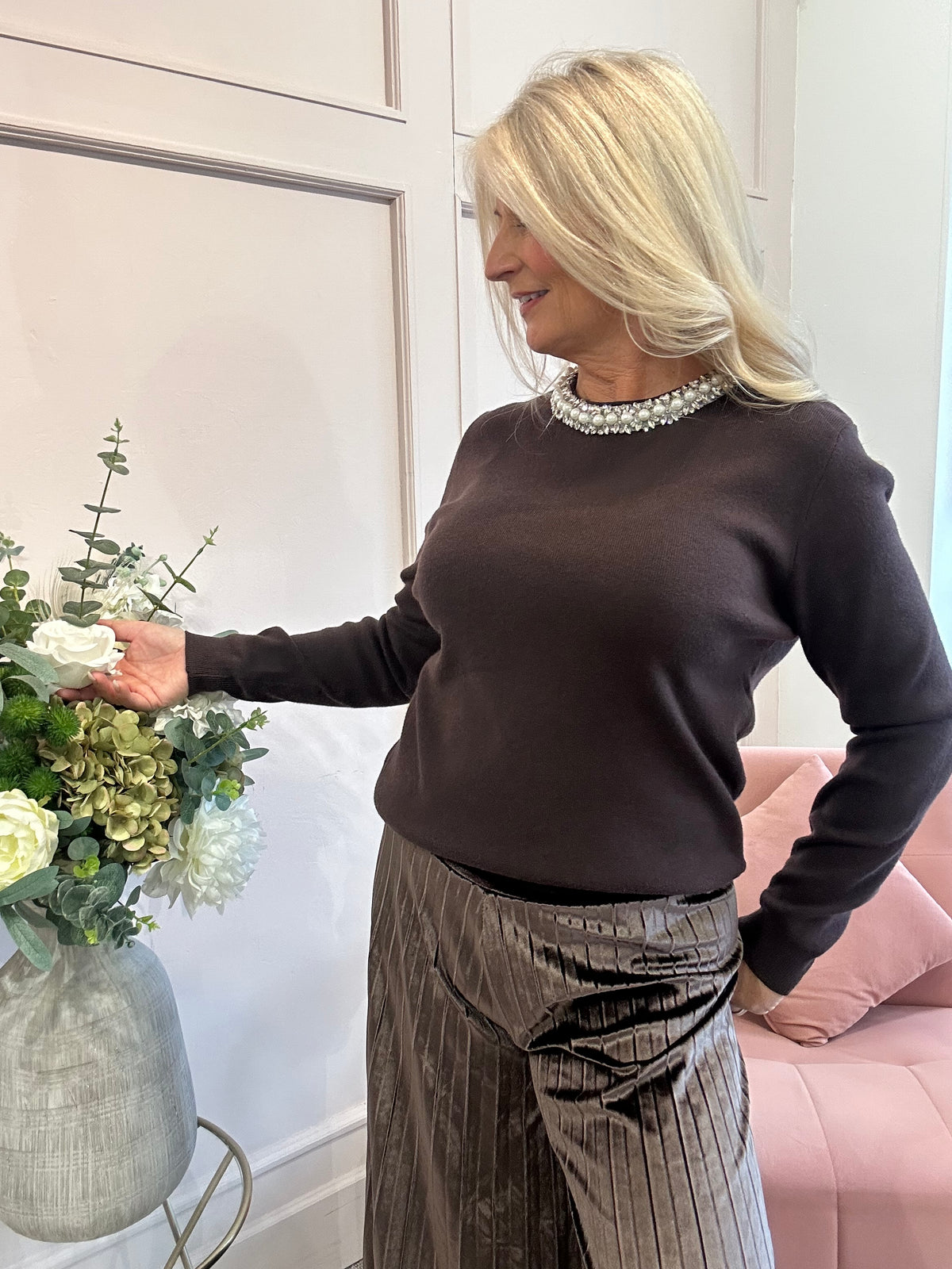 Sparkle & Pearl Jumper - Chocolate Brown