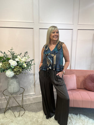 Bold Stripe Frill Edge Top - Blue/Brown - Wardrobe By Simone