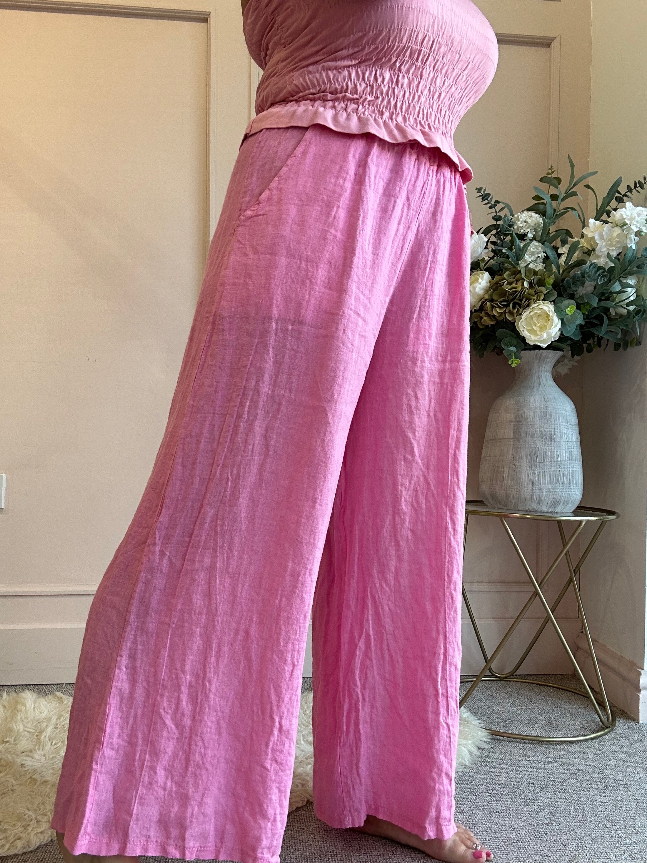 Linen Wide Pant - Candy Pink - Wardrobe By Simone