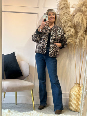 Buttoned Padded Jacket  - Darker Leopard - Wardrobe By Simone