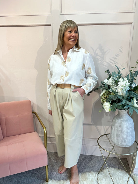 Beige Paisley Detail Shirt - White - Wardrobe By Simone