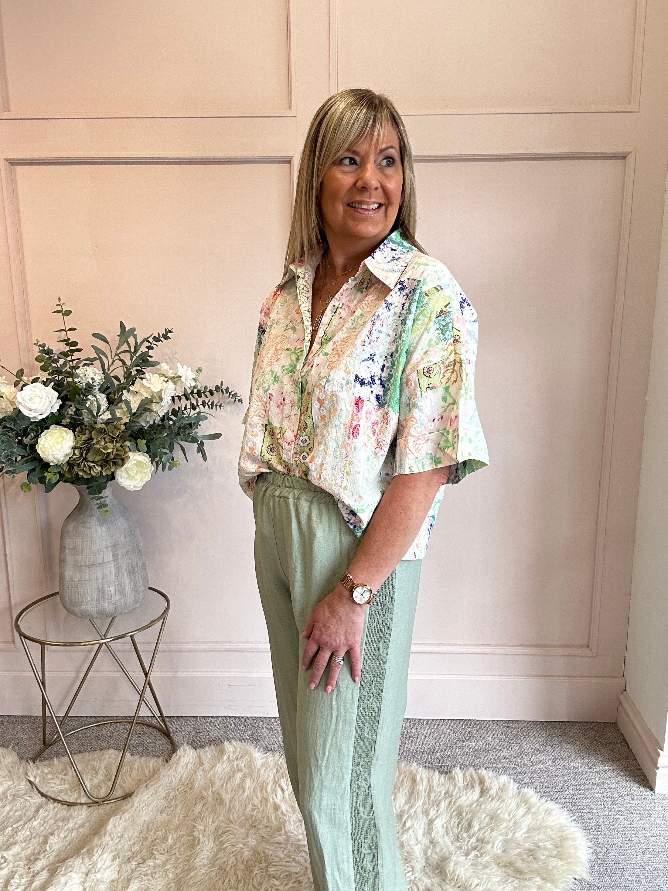 Hint Of Sparkle Shirt  - Green/Mix - Wardrobe By Simone