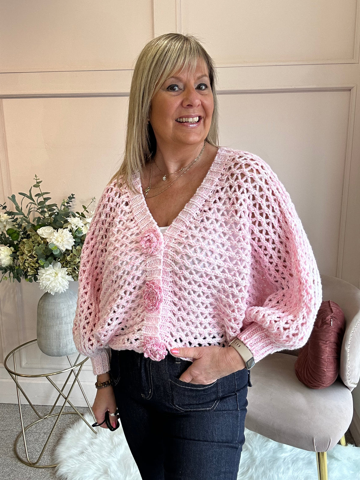 So Pretty Open Knit Cardigan - Pale Pink
