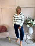 Load image into Gallery viewer, Hoody Striped Zip Cardigan- Cream/Brown
