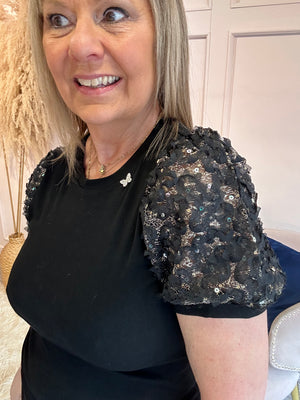 Pretty Butterfly Sleeve Top - Black - Wardrobe By Simone