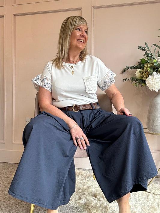 Belted Palazzo Wide Pant - Navy - Wardrobe By Simone