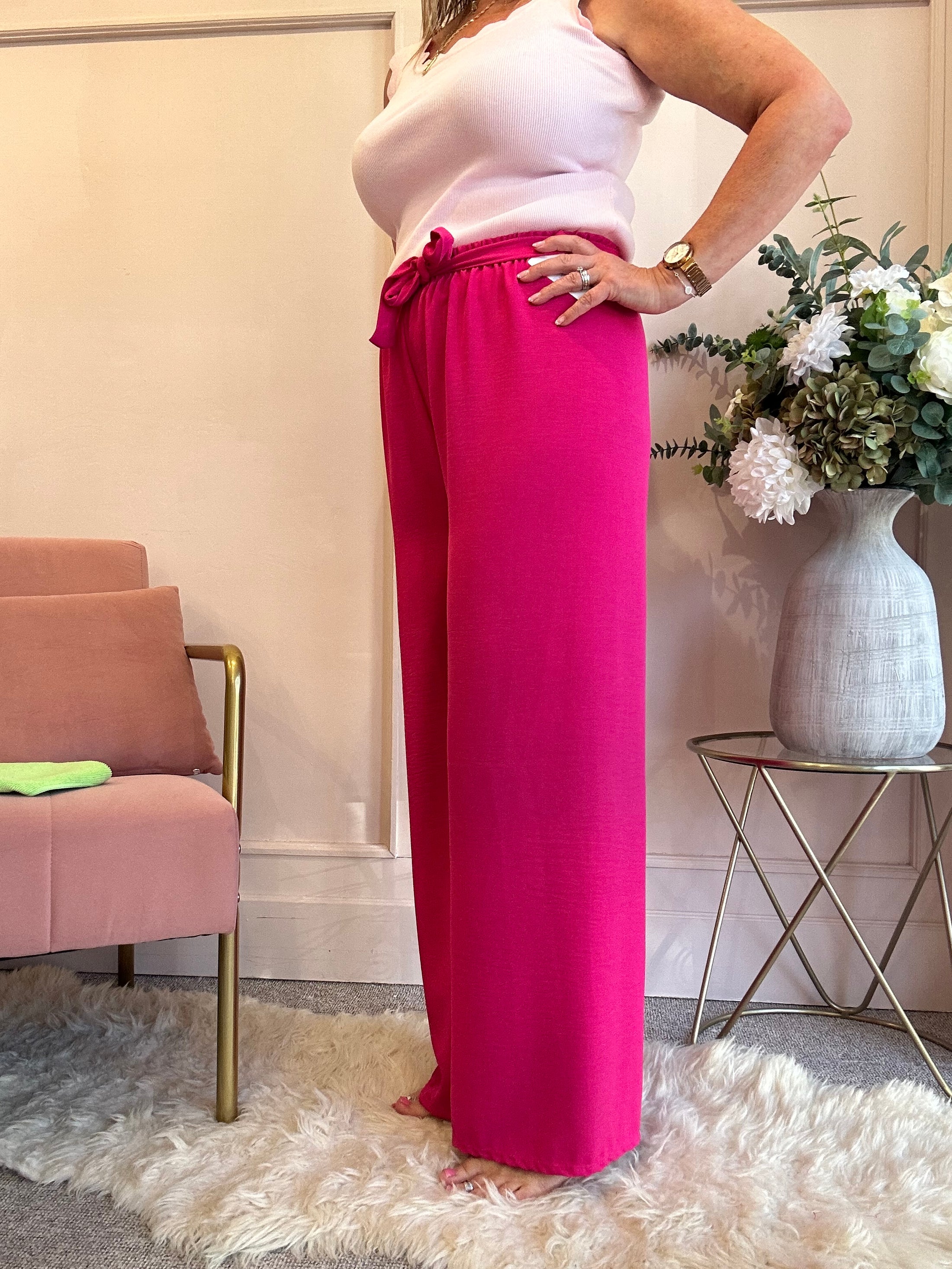 Tie Belt Wide Pant - Cerise Pink - Wardrobe By Simone