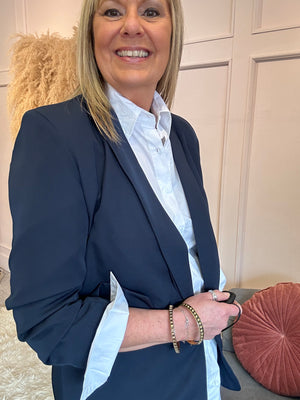 Ruffle Sleeved Blazer - Navy