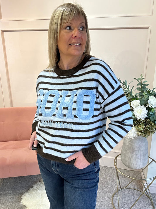 Soho New York Jumper - Brown/Powder Blue
