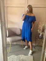 Off Shoulder Midi Dress - Blue