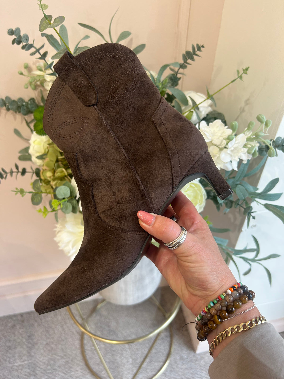 Kitten Heel Ankle Boot - Dark Brown - Wardrobe By Simone