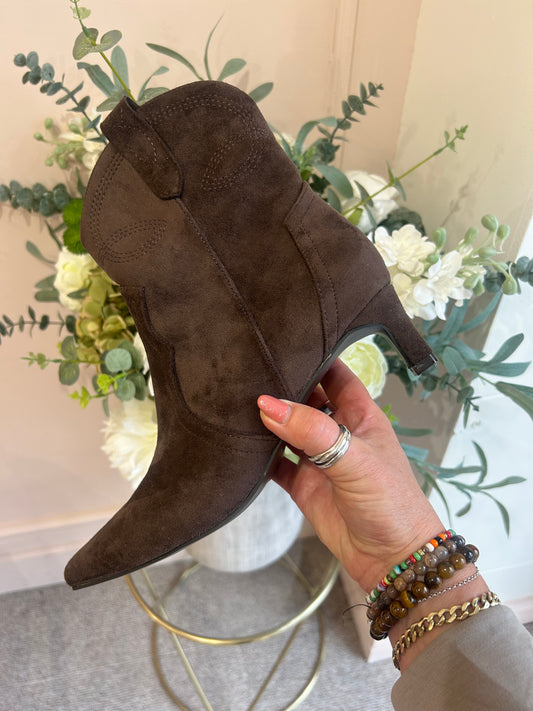 Kitten Heel Ankle Boot - Dark Brown - Wardrobe By Simone