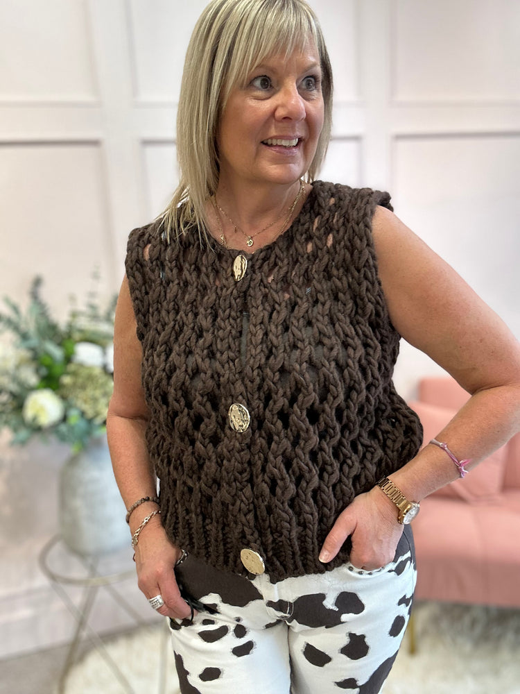 Chunky Knit Waistcoat - Brown
