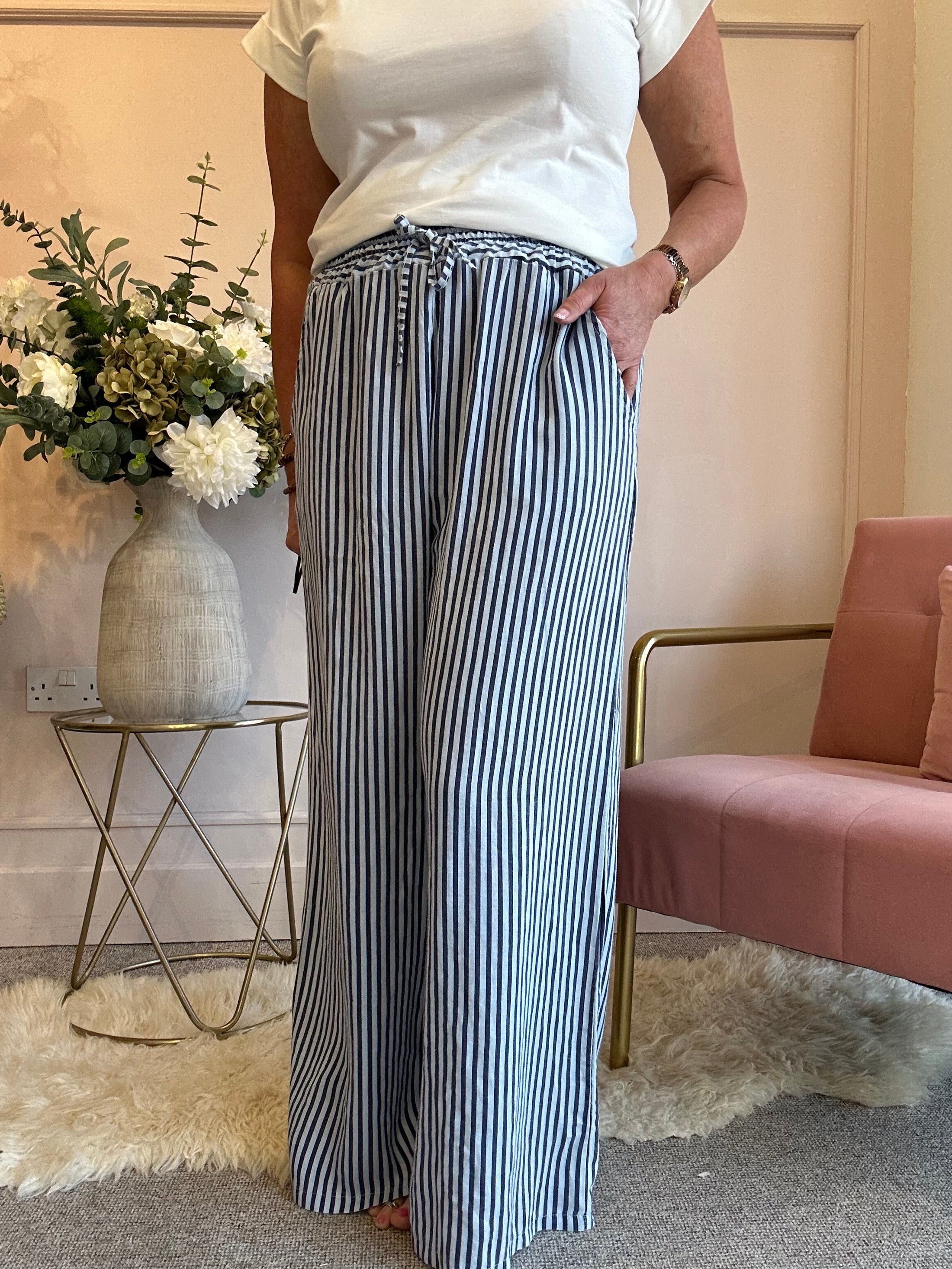 Dare To Stand Out Striped Pant - Indigo/Soft Blue - Wardrobe By Simone