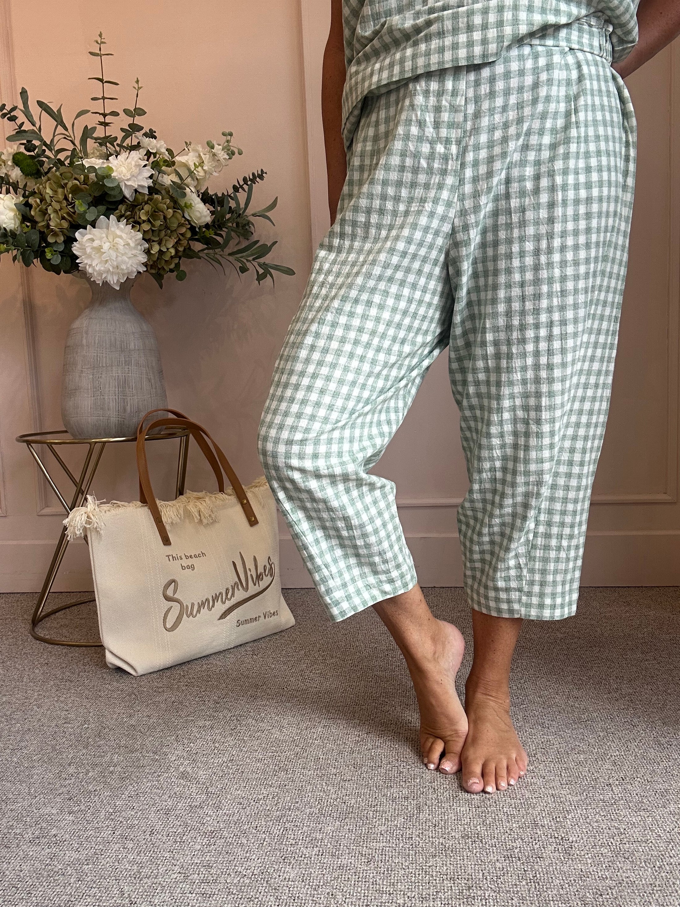 Gingham Pants - Sage Green One Size