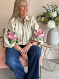 Load image into Gallery viewer, Floral Embroidered Sleeve Shirt - Light Beige
