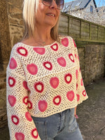 Crochet Spiral Detail Jumper - Cream/Pink