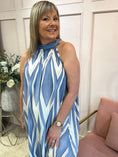 Load image into Gallery viewer, Halter Neck Maxi Dress - Powder Blue/Cream - Wardrobe By Simone
