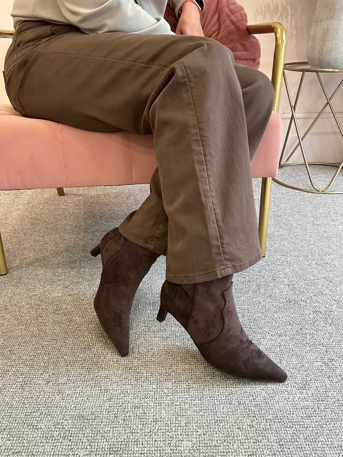 Kitten Heel Ankle Boot - Dark Brown - Wardrobe By Simone