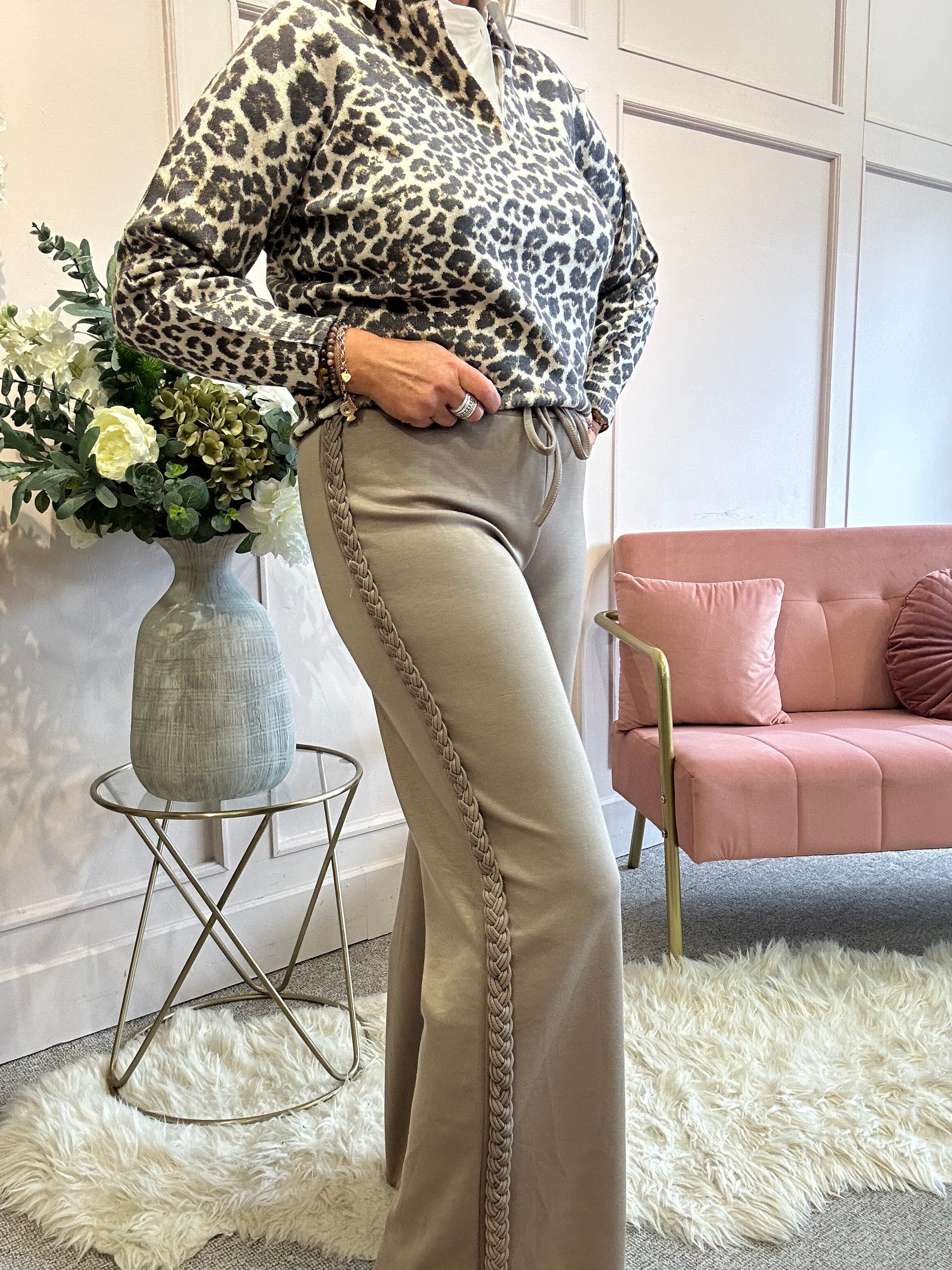 Plait Braid Detail Lounge Pant - Taupe