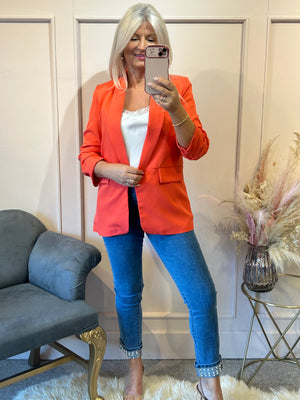Ruffle Sleeved Blazer - Coral