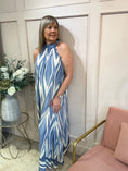 Load image into Gallery viewer, Halter Neck Maxi Dress - Powder Blue/Cream - Wardrobe By Simone
