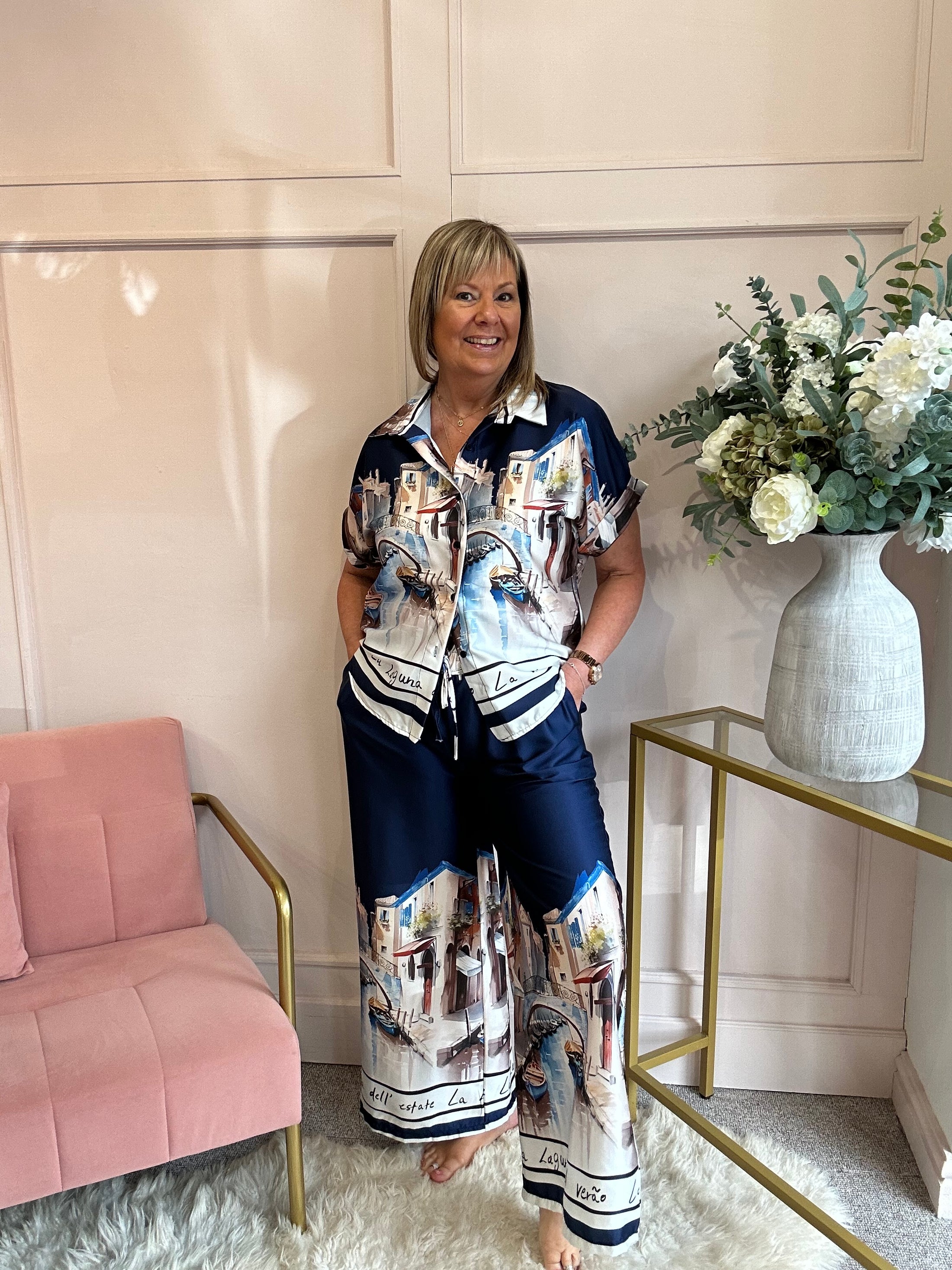 Vienna Scene Shirt & Pant Set - Navy/Mix - Wardrobe By Simone