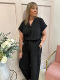 Load image into Gallery viewer, Pinstriped V Neck Top & Pant Set - Black/White - Wardrobe By Simone

