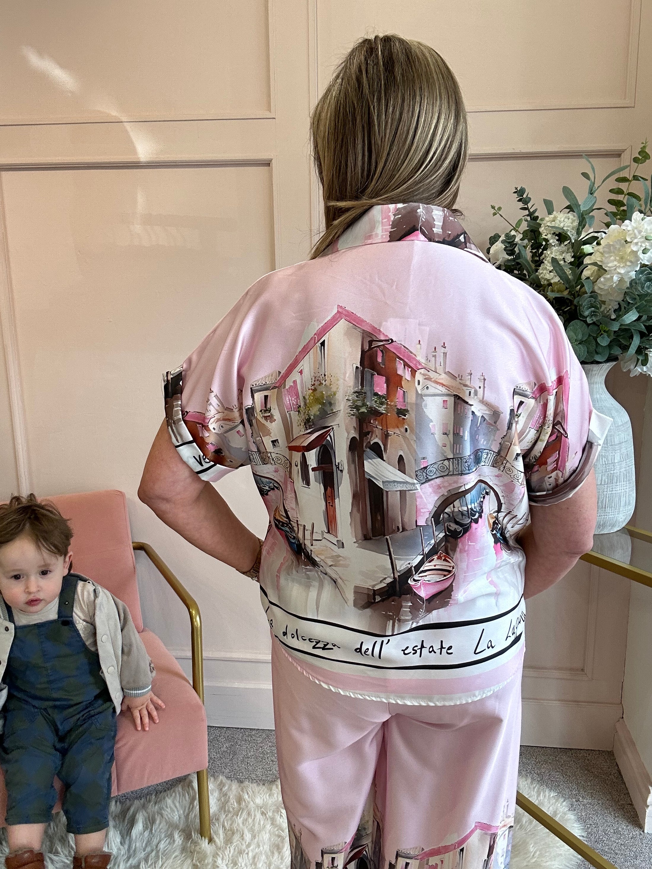 Vienna Scene Shirt & Pant Set - Pink/Mix - Wardrobe By Simone