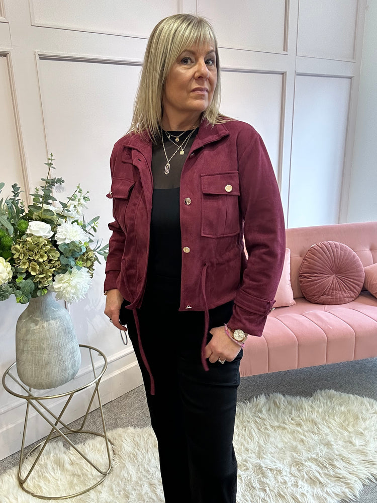 Suedette Drawstring Jacket - Burgundy
