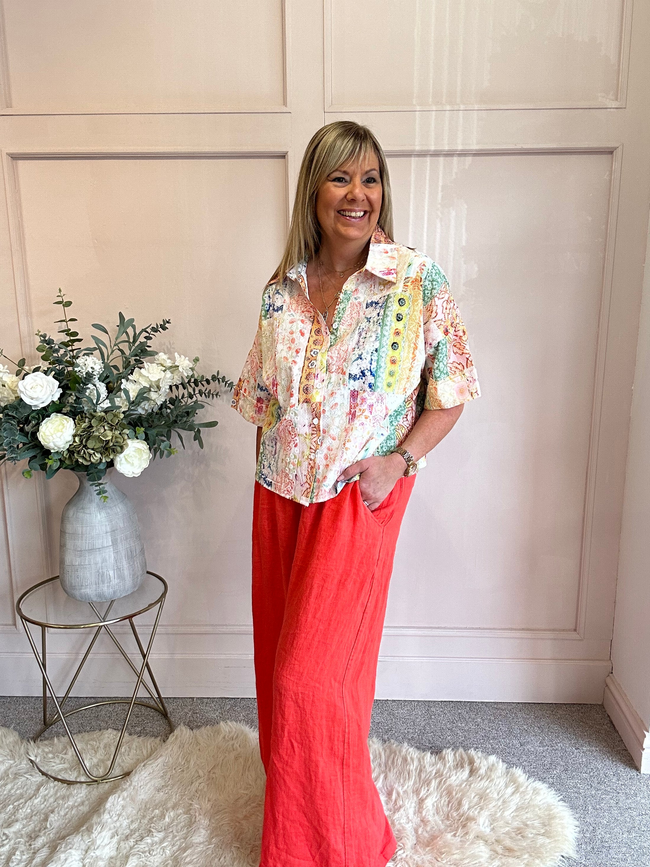 Hint Of Sparkle Shirt  - Coral/Mix - Wardrobe By Simone