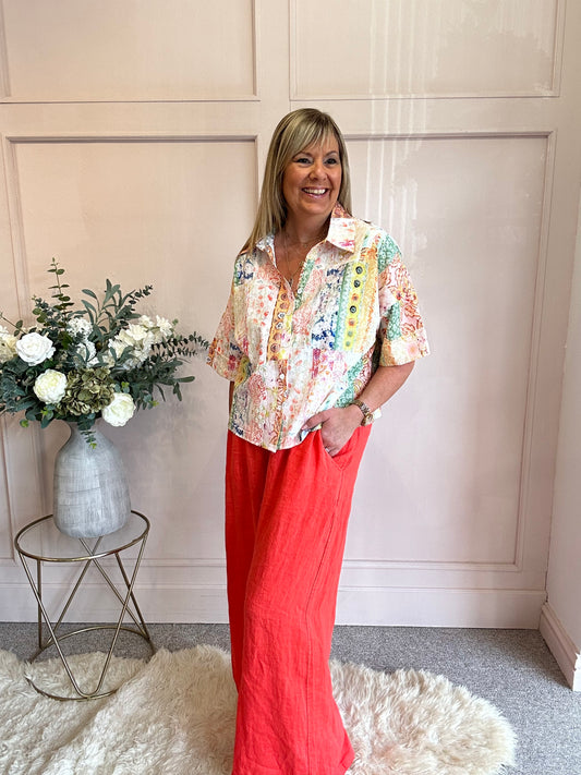 Hint Of Sparkle Shirt  - Coral/Mix - Wardrobe By Simone