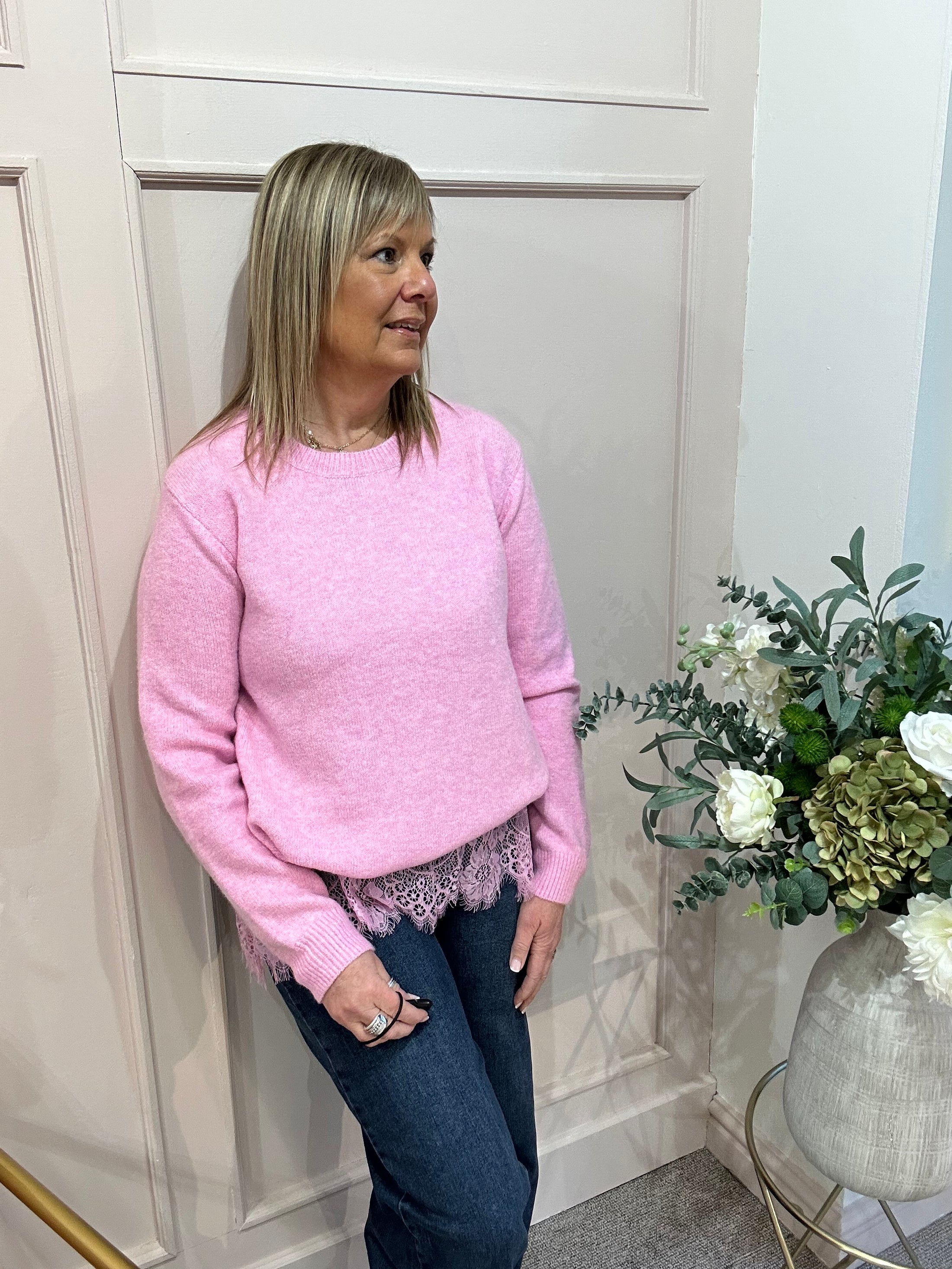 Lace Edge Jumper - Pink