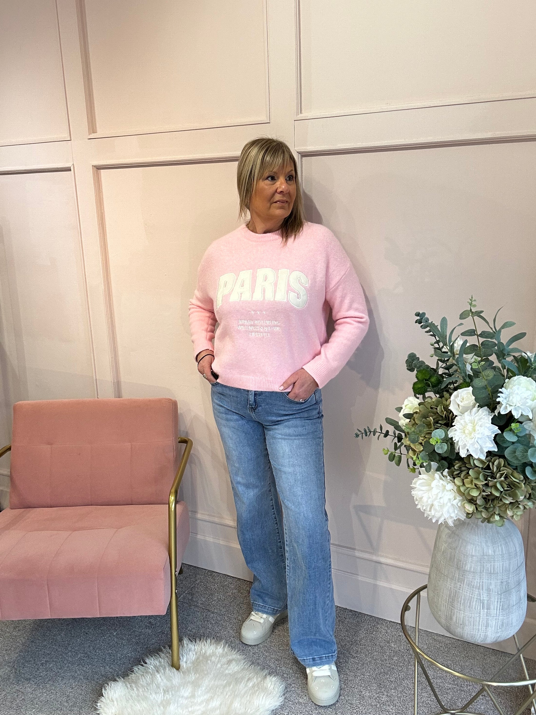 Embossed Paris Jumper - Pink