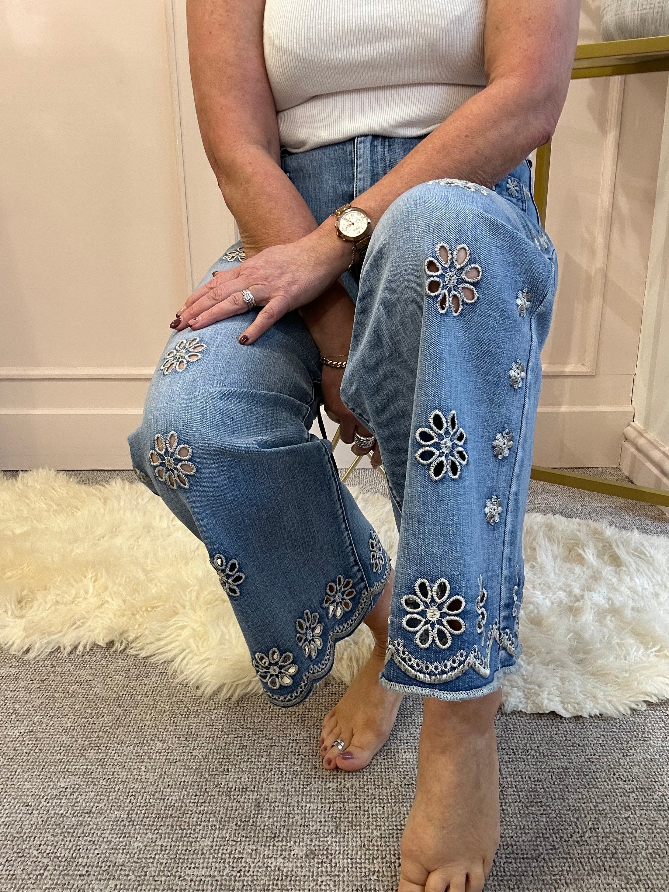 Boho Vibe Daisy Embroidered Jean - Denim - Wardrobe By Simone