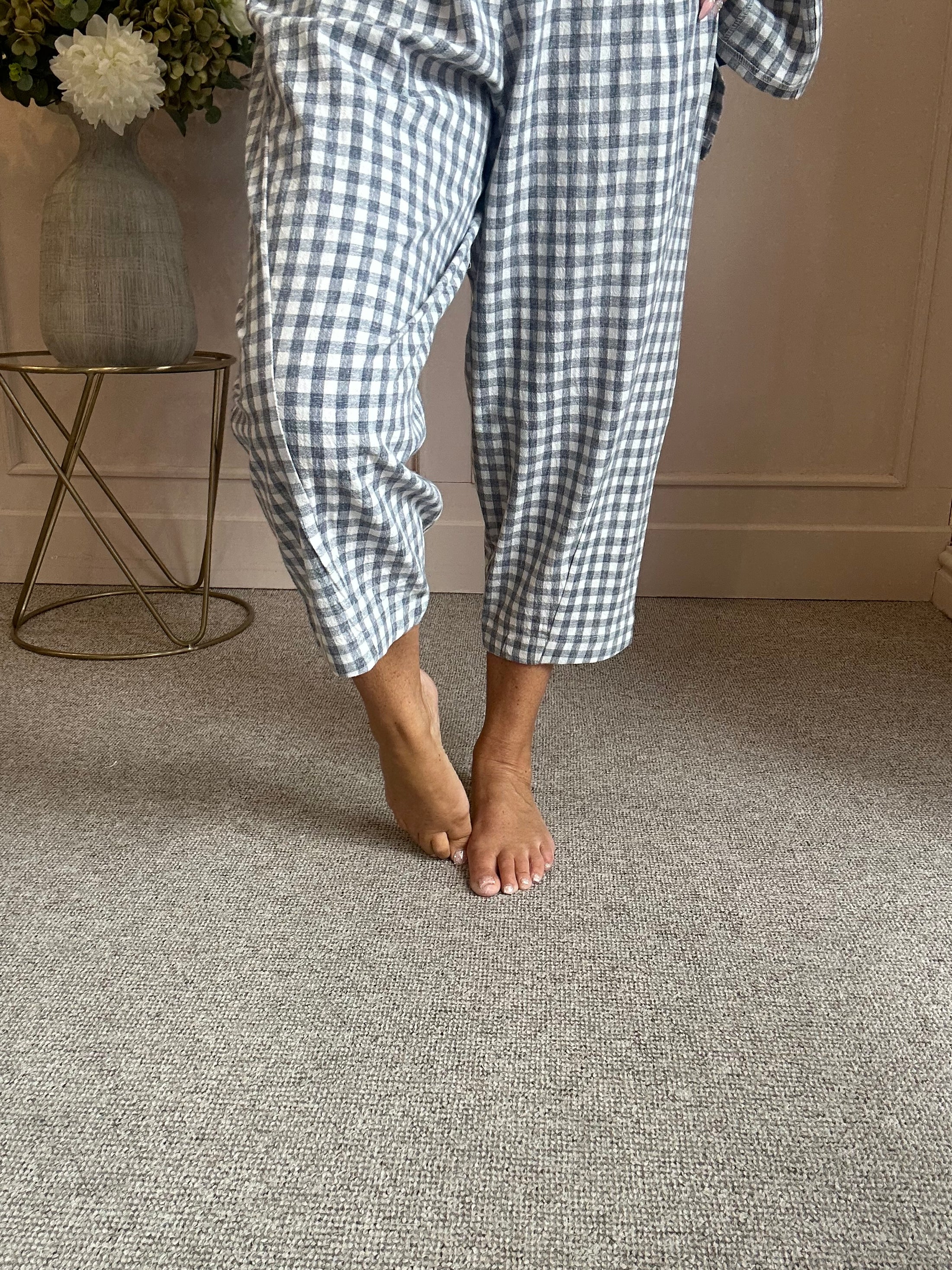 Gingham Pants - Grey/Blue One Size