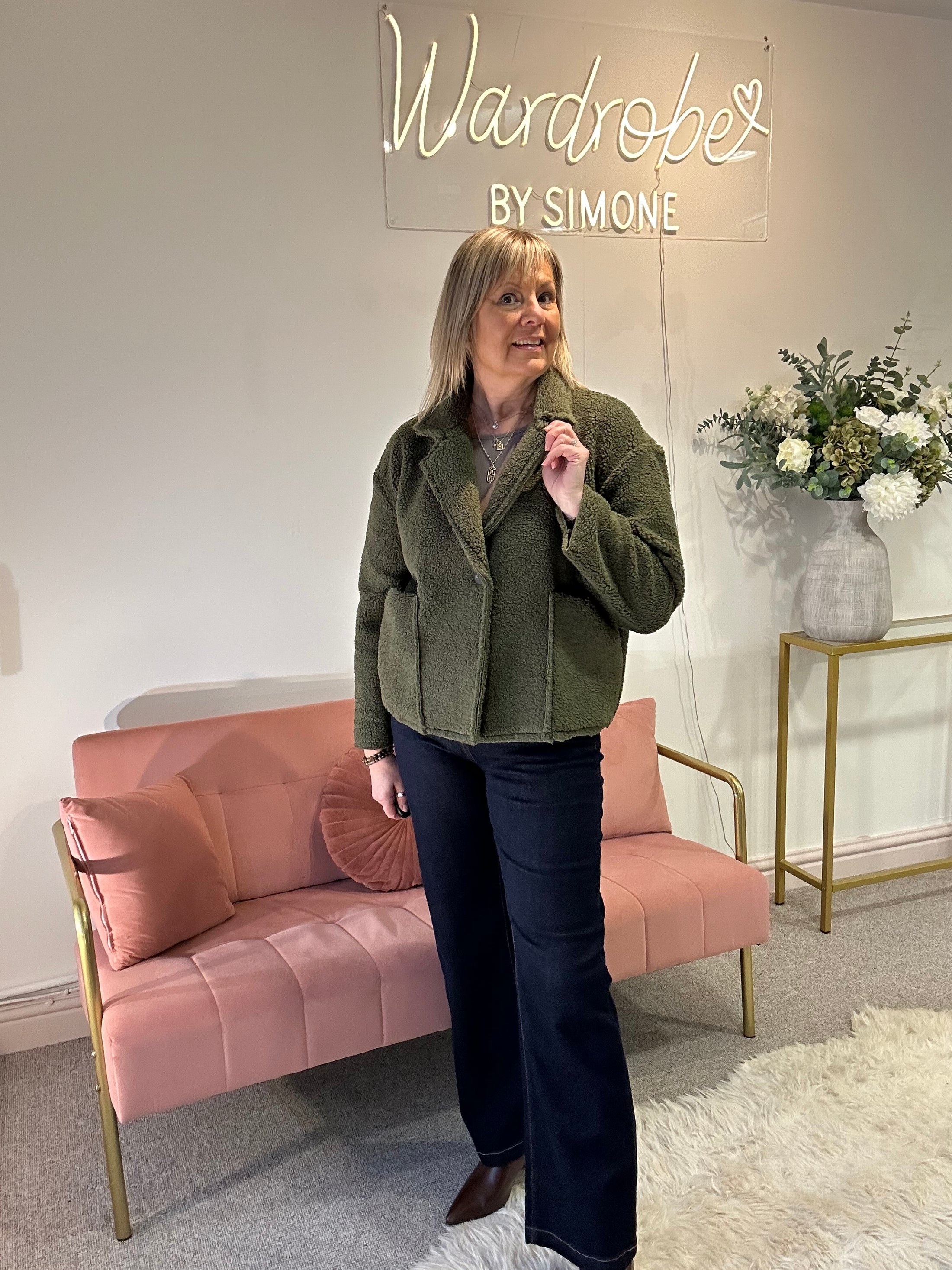 Teddy Boucle Cardi/Jacket - Khaki