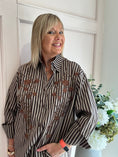 Load image into Gallery viewer, Beads Flowers &  Stripes Shirt - Browns
