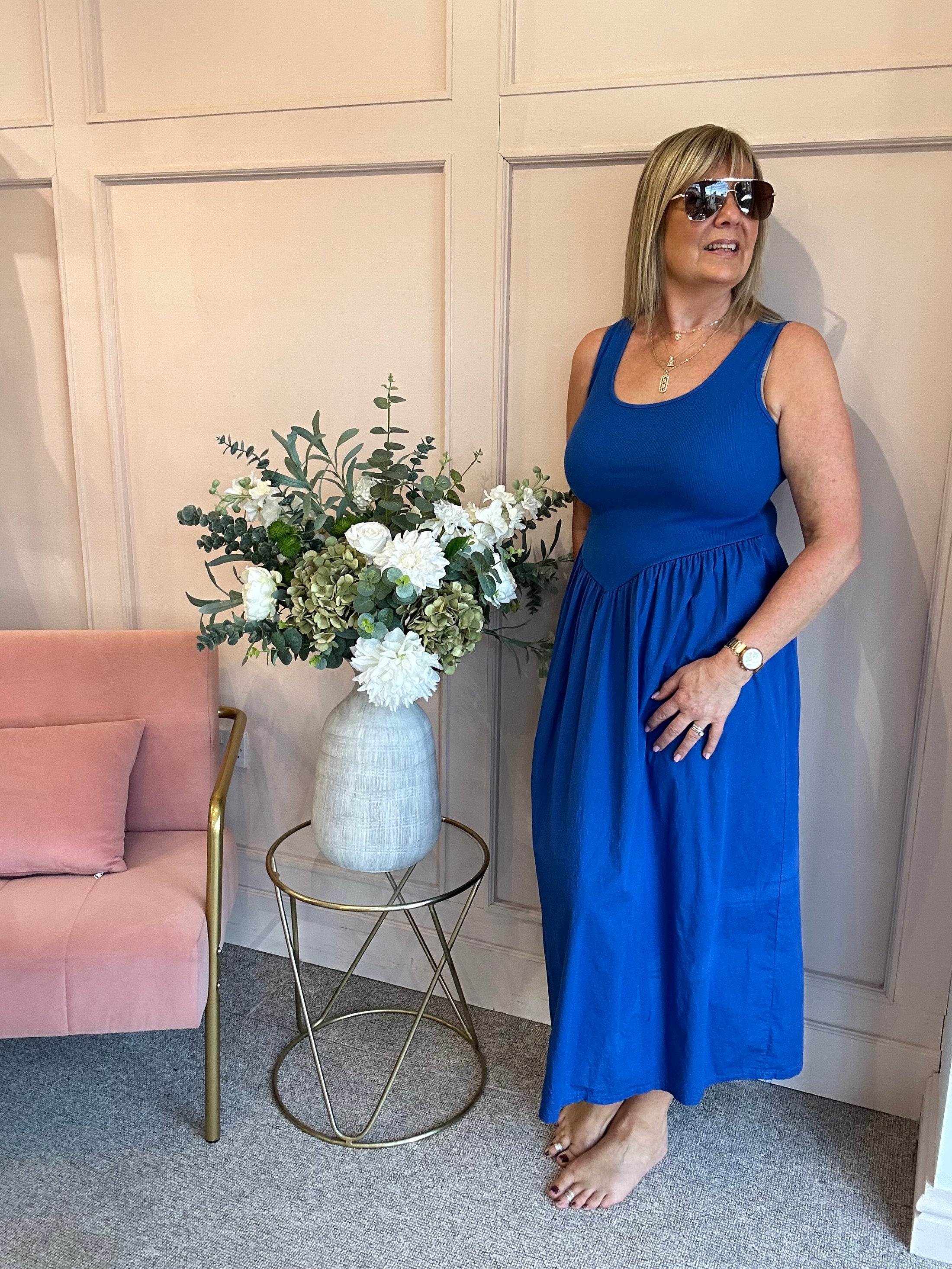 Rib Vest Top & Skirt Dress - Electric Blue