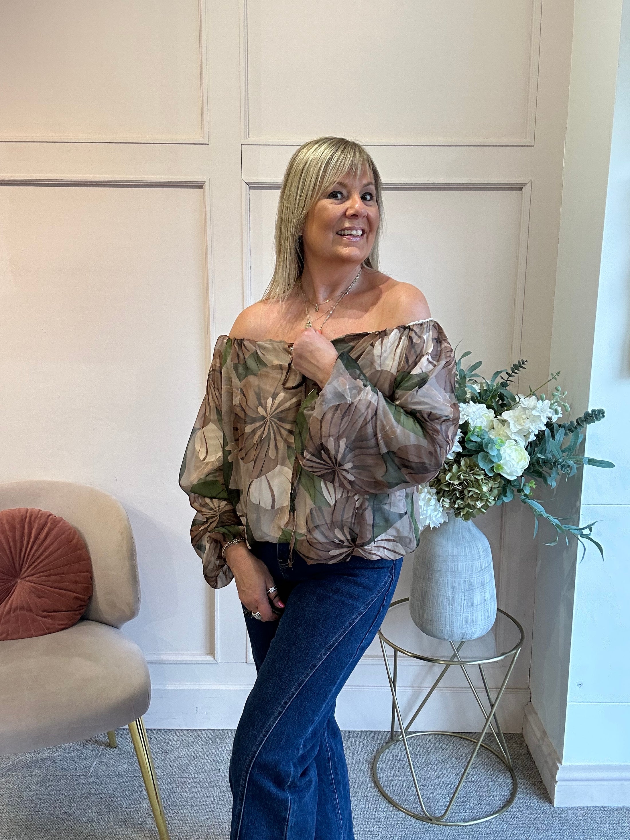 Camilla Floral Top - Browns/Greens