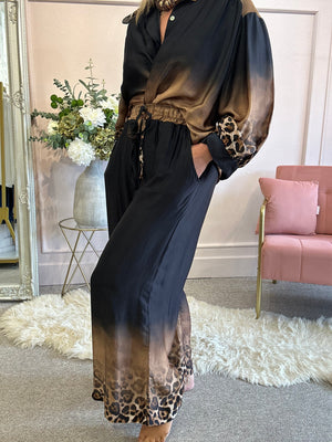 Satin trouser - Black/ Cheetah - Wardrobe By Simone