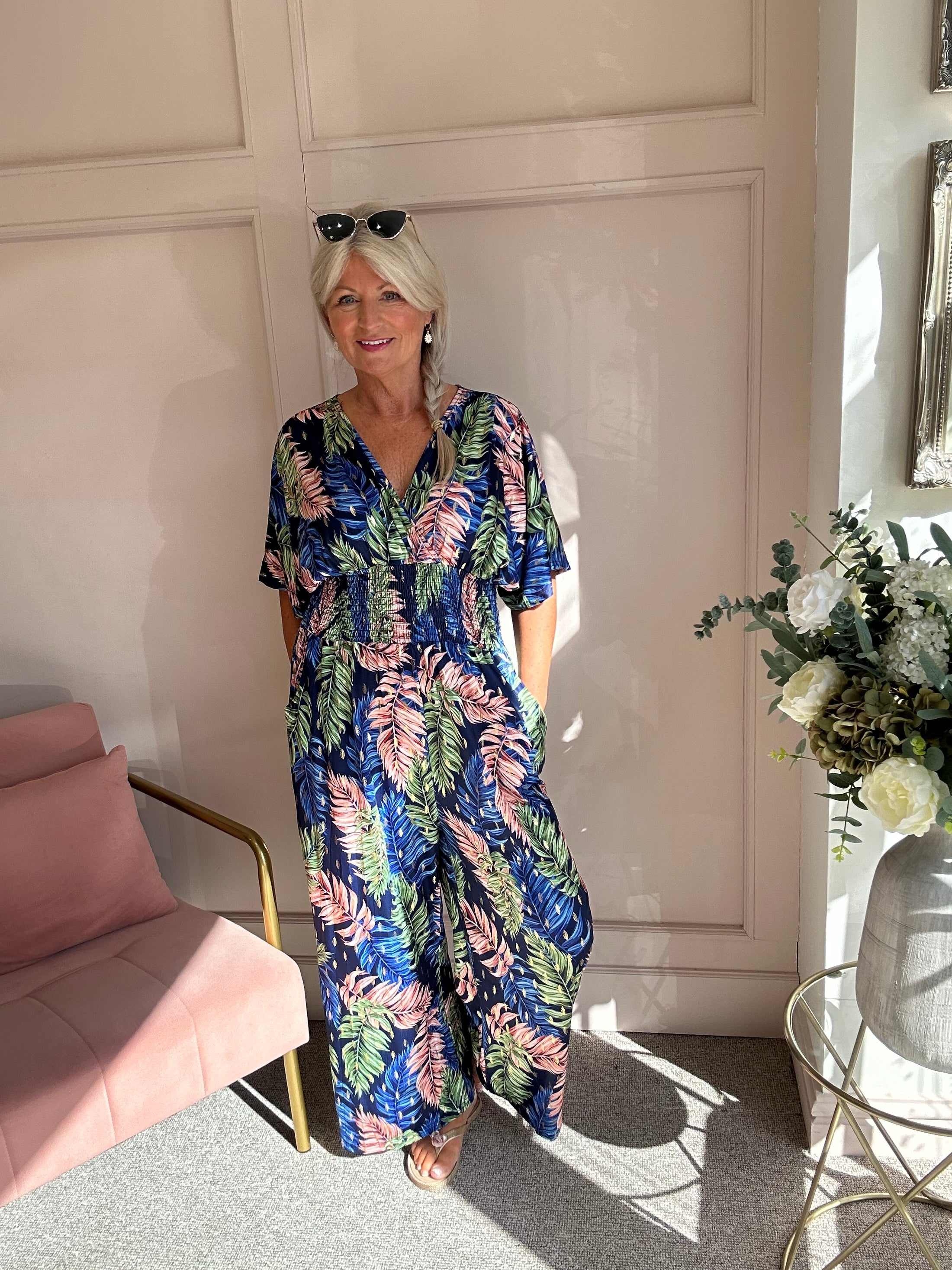 Slinky Crossover Jumpsuit - Navy/Green - Wardrobe By Simone