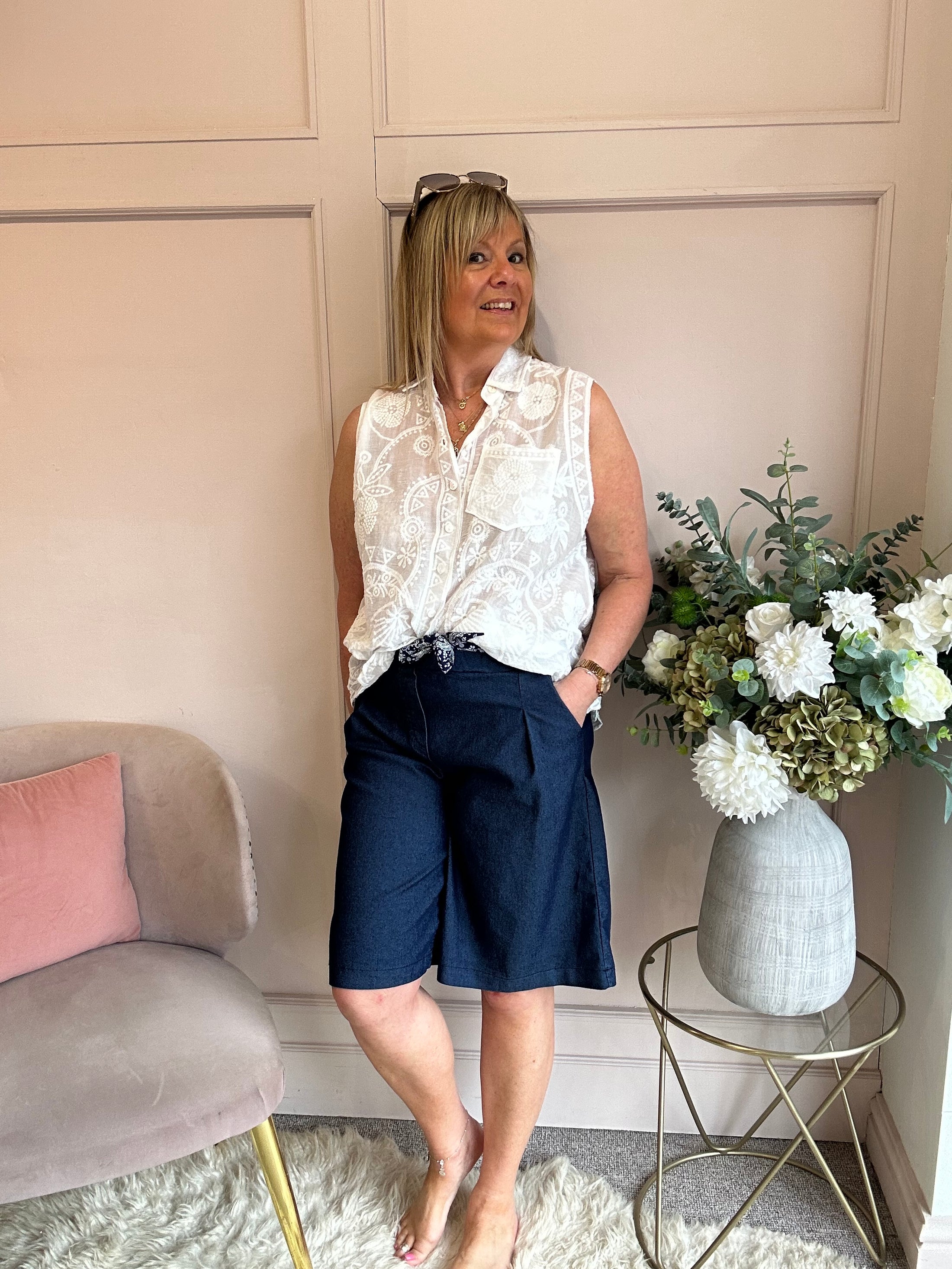 Embroidered Sleeveless Top  - White - Wardrobe By Simone