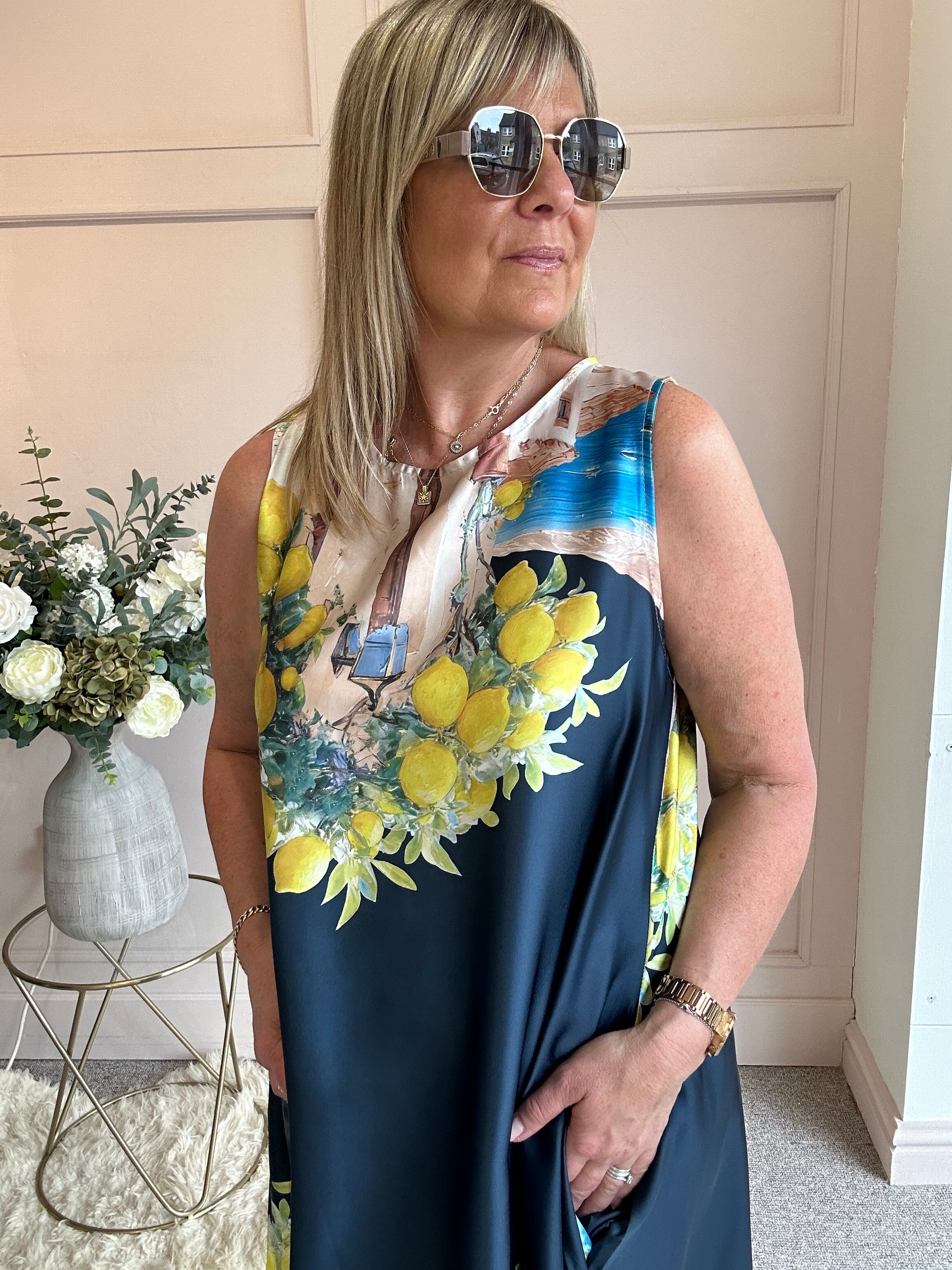 Santorini & Lemons Maxi Dress- Navy