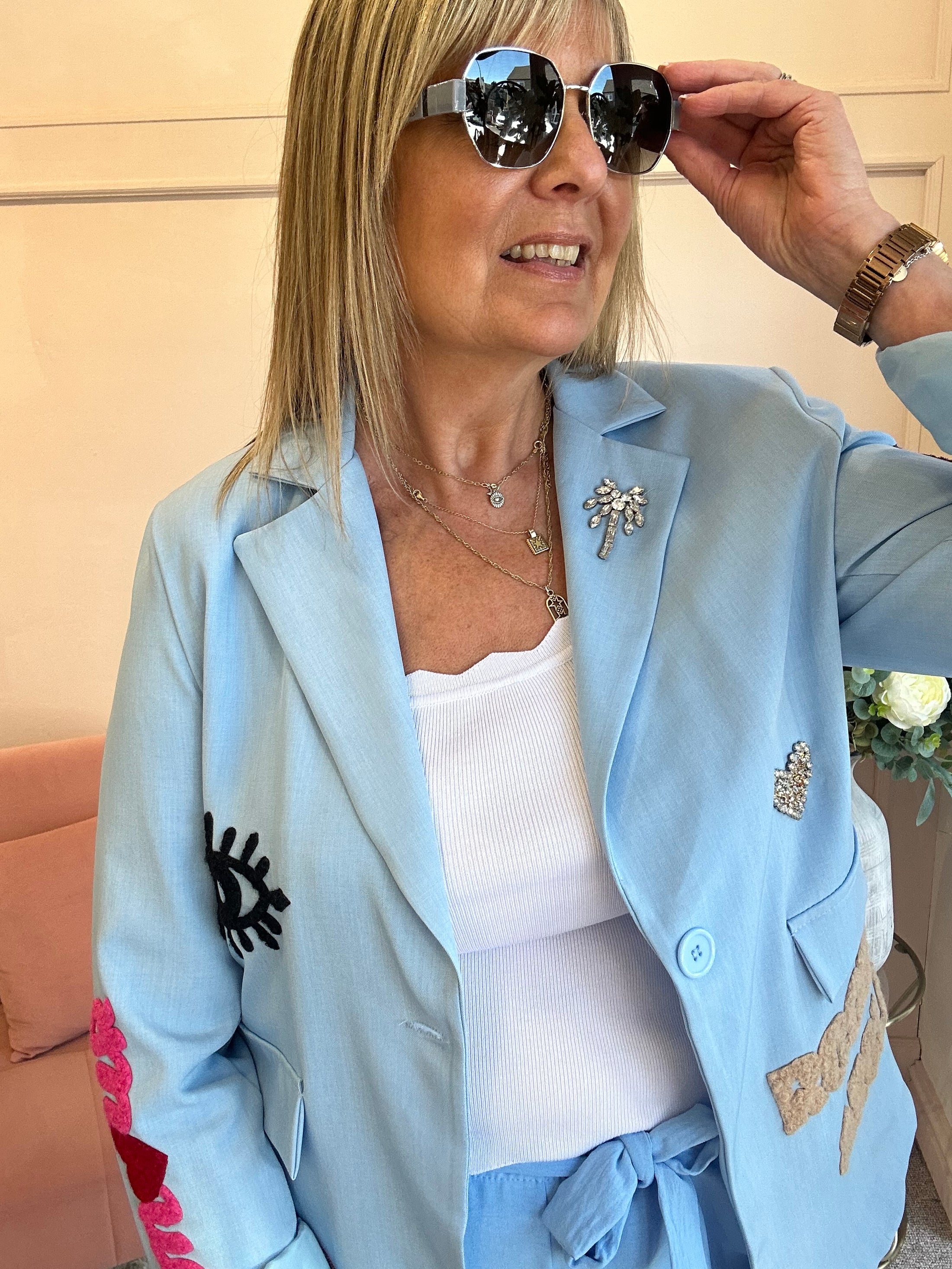 Rock & Roll Oversized Blazer Jacket - Cornflower Blue - Wardrobe By Simone