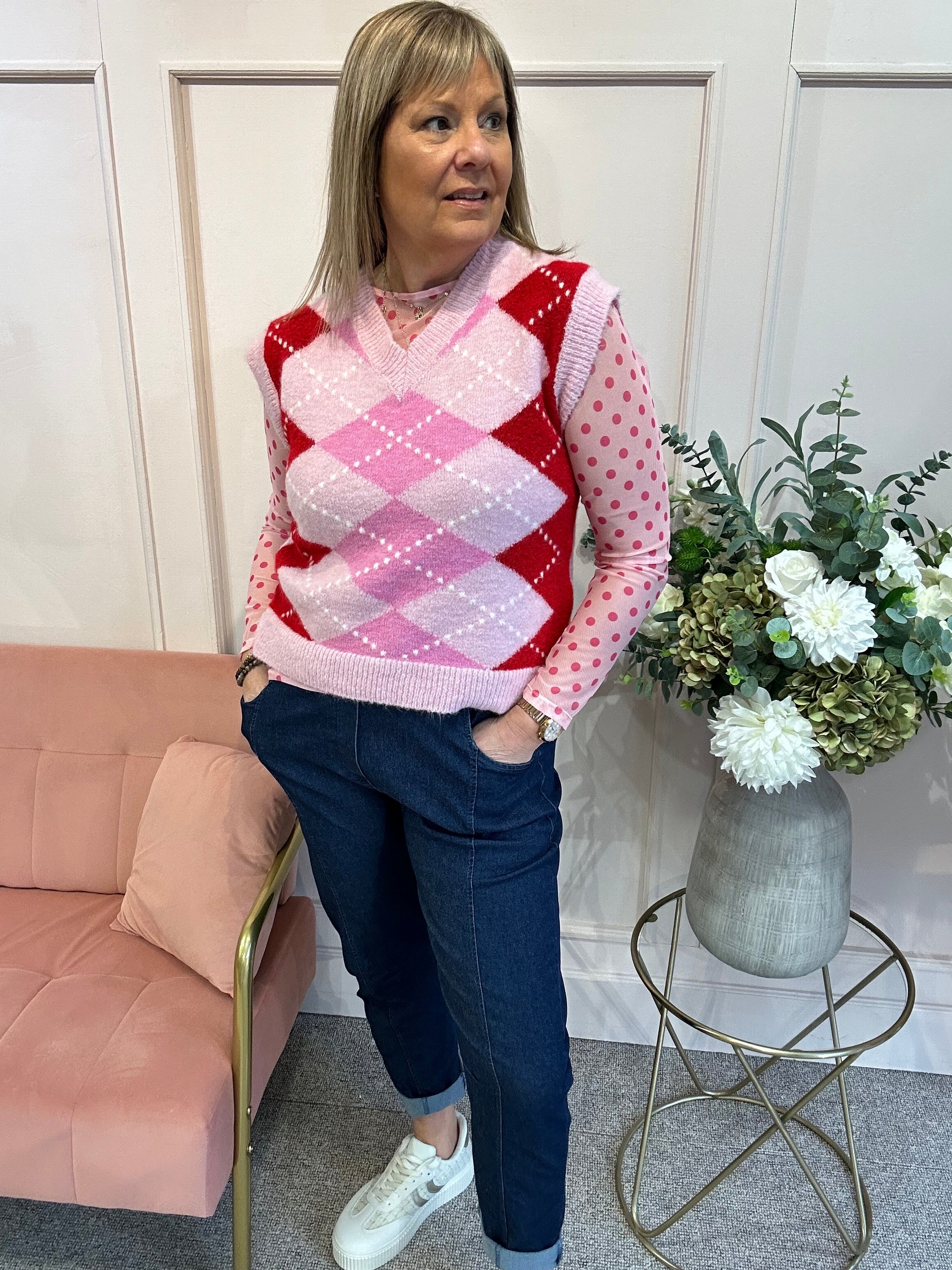 Diamond Pattern Tank Top - Pink - Wardrobe By Simone