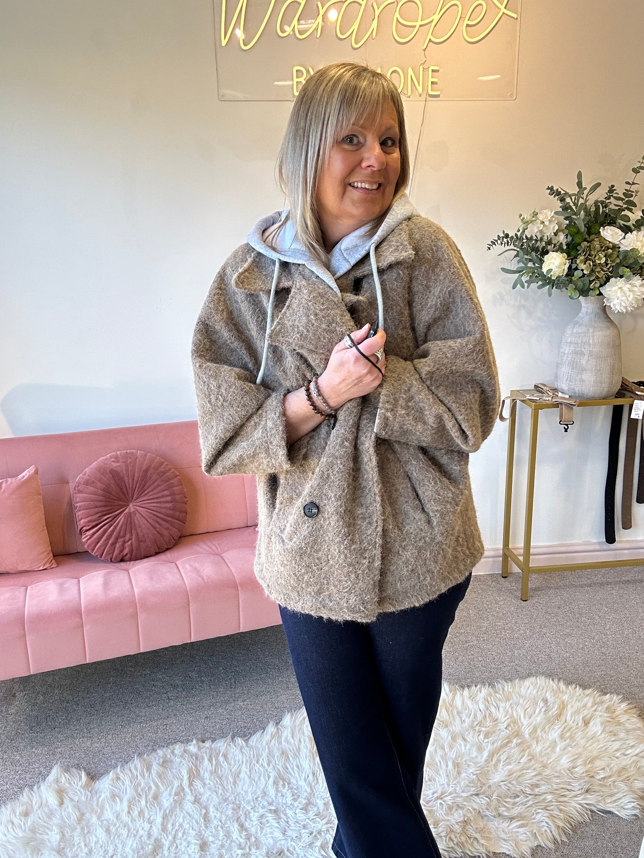 Short Hoody Inserted Jacket - Taupe