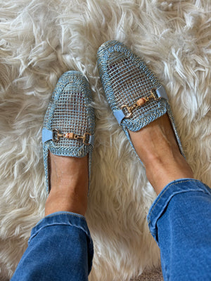 Buckle Detail Weave Loafer - Powder Blue