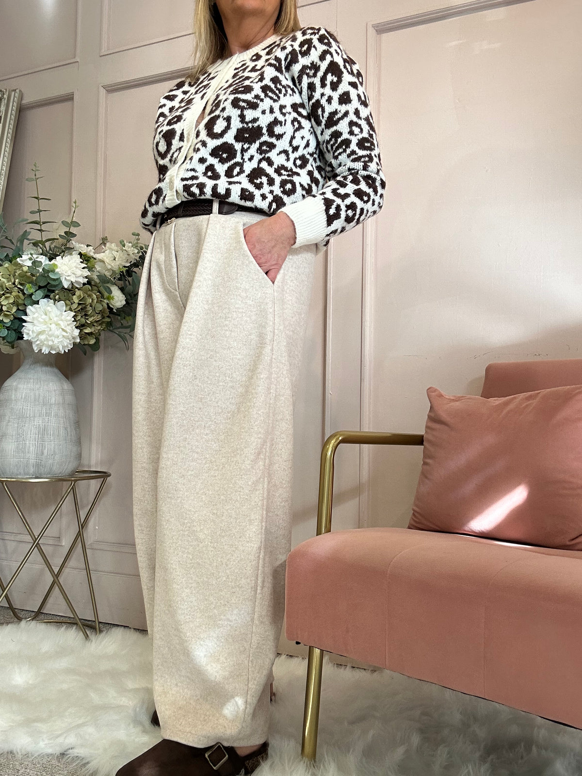 Soft Tweed Inspired Pant - Latte - Wardrobe By Simone